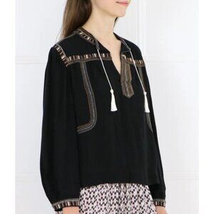 Isabel Marant Etoile CABELLA Embroidered Tunic Shirt Black Boho Top FR 34 US 2